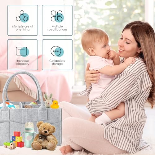 Cute Castle 2 Pack Diaper Caddy Organizer - Portable Baby Caddy Organizer with Handle, Nursery Storage Bin and Car Organizer for Girls, Boys - Baby Gift Basket - Grey - Image 3
