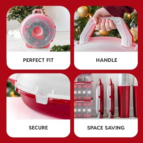 IRIS USA 2-Pack 24" Wreath Storage Container with Latches, Clear/Red - Image 3