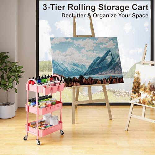 3 Tier Metal Rolling Cart with Lockable Wheels, Three Tiered Storage Carts - Image 6