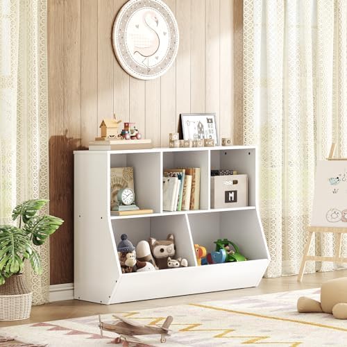 HOOBRO Kids Bookshelf, Bookcase Footboard, Toy Storage Cubby, Children's Toy Shelf, 35.4" L Storage Cabinet, Fit for Children's Room, Playroom, Hallway, Kindergarten, White WT32CW01 - Image 6