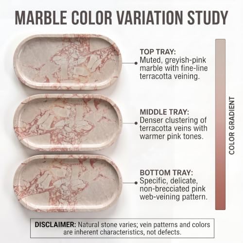 YKAJO Calacatta Viola Pink Oval Marble Tray, 11.8x5.9 Perfume Organizer - Image 4
