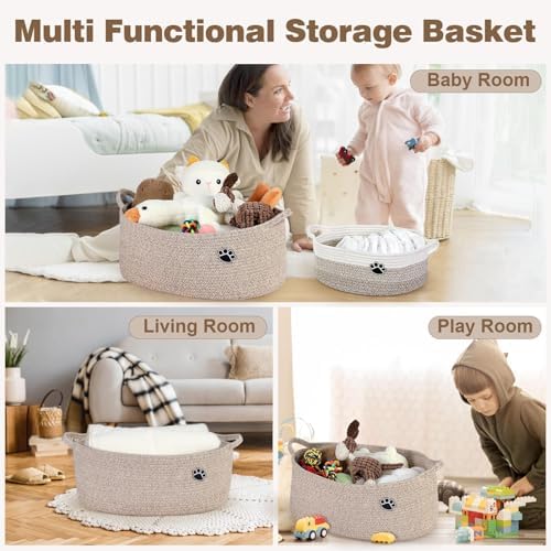 Optish Dog Toy Basket, 30L Toy Box and Bin for Dog Cat Storage, 19.7" X 11" X 7.9" Large Woven Rope Basket for Blankets, Living Room, Bedroom, Brown - Image 5