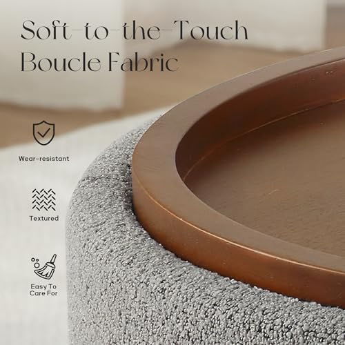 Zihanhome 30 Inch Round Storage Ottoman, Ottoman Coffee Table with Lift Off Lid, Boucle Modern Ottomans with Storage for Living Room, Bedroom, Apartments (Light Grey) - Image 7