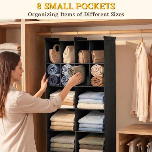 5 Tier Hanging Closet Organizer, 14 Compartments Dual Row Storage, Black - Image 4