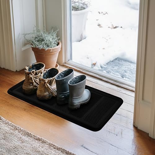 Rubber Boot Tray - Black 16x32 inch Large Waterproof Shoe Tray - Image 2