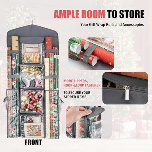 EXLIFBAG Wrapping Paper Storage, Double-Sided Hanging Storage, Grey - Image 3