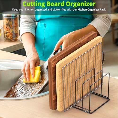 Kitchen Organizer Rack - 4-Slot Heavy-Duty Holder for Cutting Boards,Cookware – Rust-Resistant, Space-Saving Design with Non-Slip Feet for Countertop and Cabinet Storage (2 Pack) - Image 5