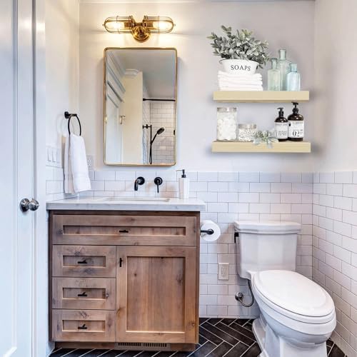 QEEIG Bathroom Floating Shelves for Wall (Natural, Set of 2, 15.7") - Image 2
