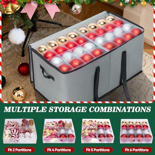 BALEINE Christmas Ornament Storage Box with Dividers, Premium Holiday Ornaments Storage Container Bin for Xmas Decorations (128 Ball, Grey, Soft) - Image 2