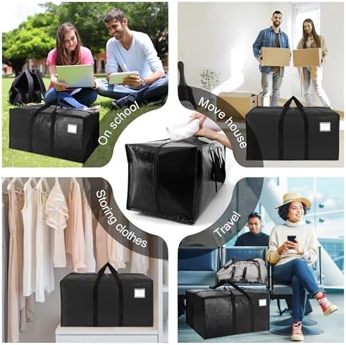 6 Pack Heavy Duty Extra Large Moving Bags W/Backpack Straps - Strong Handles & Zippers, Storage Totes For Space Saving, Fold Flat, Alternative to Box and Bin (40 gal, Semi-Transparent+Blue+Black) - Image 6