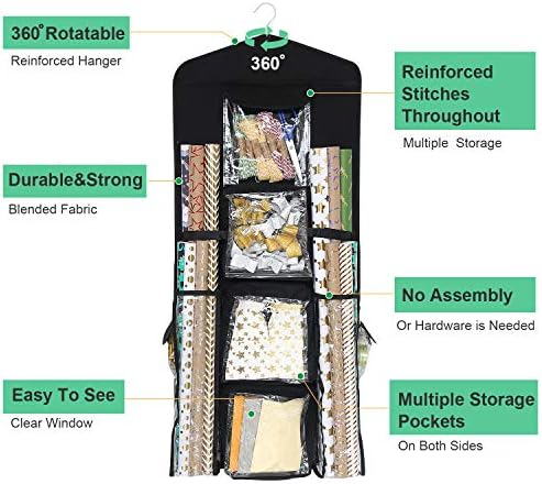SumDirect Black Double Sided Hanging Gift Wrap Organizer, Wrapping Paper Gift Bag Storage - Image 2