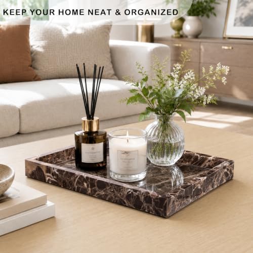 Marble Bathroom Tray for Countertop & Home Decor, Natural Decorative Marble Tray for Jewelry & Perfume Organizer, Luxury Stone Vanity Trays for Dresser, Kitchen Counter, 12" x 8", Brown - Image 4