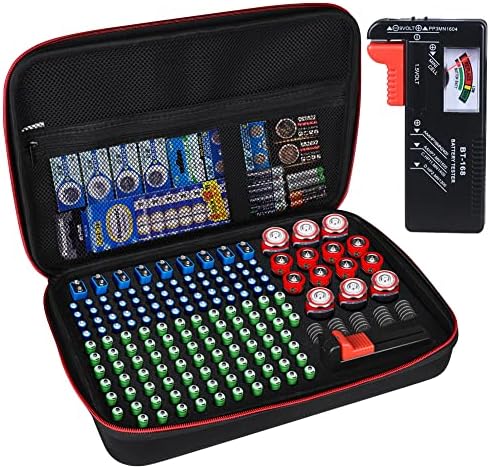 Battery Organizer Storage Box with Tester, Battery Vault Case Fireproof Waterproof Explosionproof Holder Box with Tester BT-168 Checker Carrying Case Container Bag Fit for 200+ Batteries AA AAA C D 9V by EnhanceYourLife