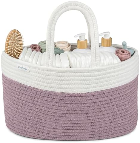 Comfy Cubs Rope Diaper Caddy Organizer - Large Baby Diaper Basket Mauve by ComfyCubs