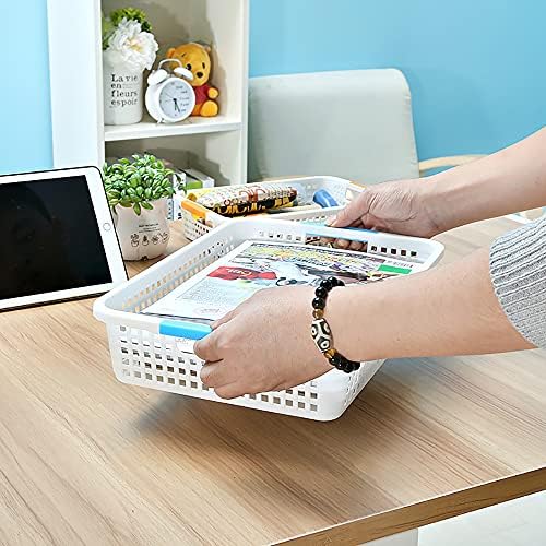 Lawei 8 Pack Large Plastic Storage Basket with Handle - 15 x 10 x 3 Inch Pantry Organizer Basket Bins Desktop Paper Storage Basket for Organization, Countertops, Cabinets, Bedrooms, Bathrooms - Image 7