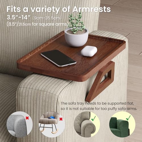 Couch Arm Tray,Bamboo Folding Sofa Tray,Sofa Armrest Tray Clip-On Couch Desk for Drinks,Snacks,Phone,Remote Control（Brown） - Image 4
