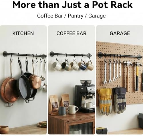 Black Steel-made Kitchen Utensil Rack Organizer Wall-mounted Pot Pan Wall Hanger Holder For Hanging Rail with 10 S Hooks - Image 4