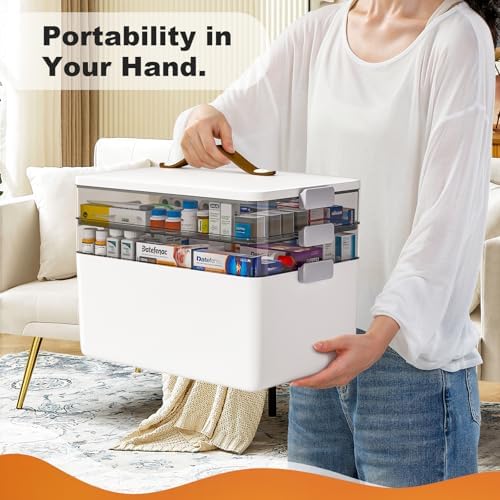 funest 3-Tier Medicine Craft,Sewing,Art,Organizer Storage,Portable Latch Bin with Lid and Leather Handle,Pill Bottle, First Aid, A Household Essential - Image 6