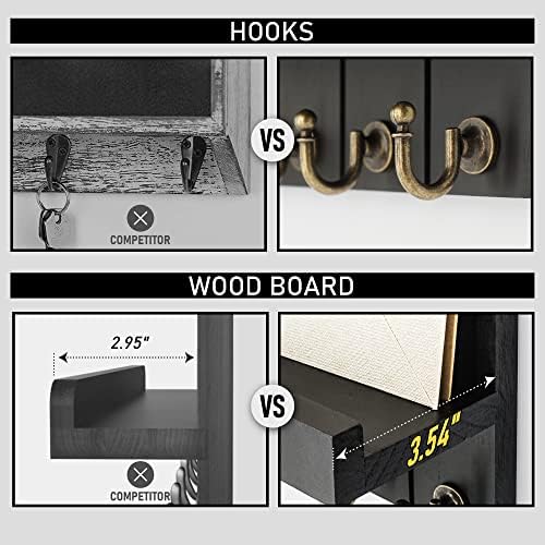 Rebee Vision Key Holder Wall Mount with Shelf &Hooks for Living Room, Black - Image 5