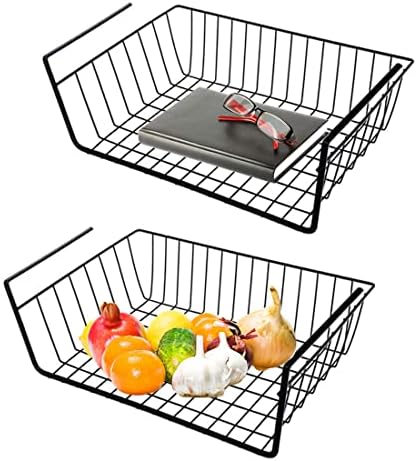 Under Shelf Storage Basket, Hanging shelf basket Slides Under Shelves for Storage Metal Under Cabinet Shelf Basket Organizer Space Saving for Kitchen Pantry Desk Bookshelf (Black Pack of 2) by Vilive