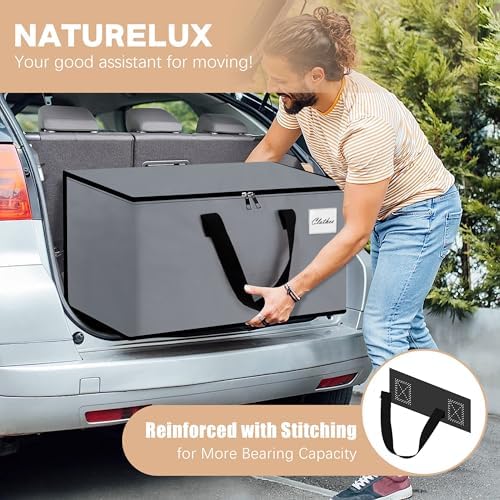 NATURELUX Heavy Duty Moving Bags - Extra Large Packing Bags and Storage Totes, Collapsible and Foldable Option for Moving and Storage, Grey, 93 L - 6 Pack - Image 6
