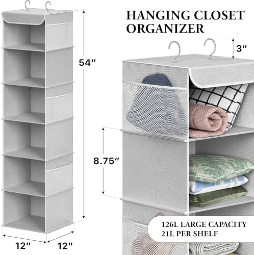Simple Houseware 6 Shelf Hanging Closet Organizer, Gray - Image 2