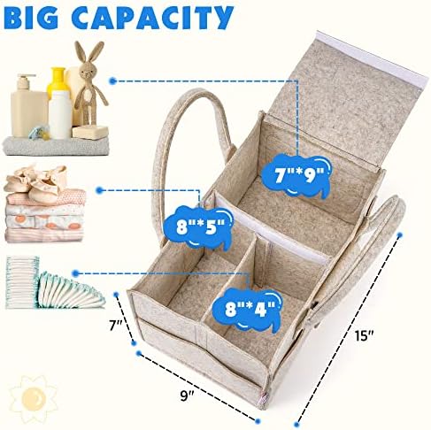 Maliton Felt Diaper Caddy Organizer with Lid - Large, Khaki - Image 2