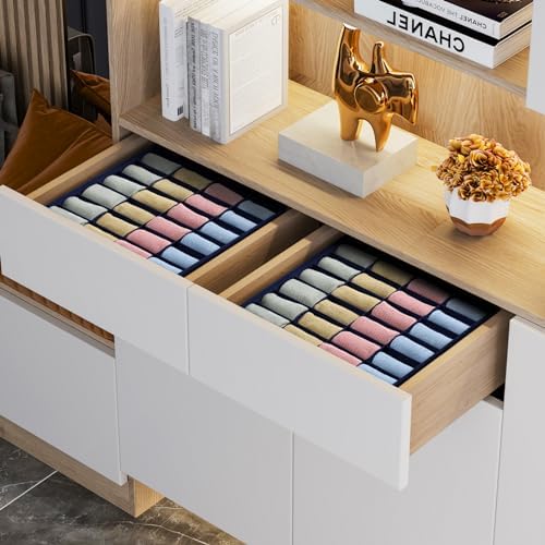 joyoldelf Sock Organizer Drawer Organizer - 2 Packs Underwear Organizer,24 Cells Collapsible Closet Organizers and Storage Sock Holders Organizers for Storing Socks, Ties, Belts(Navy Blue) - Image 4
