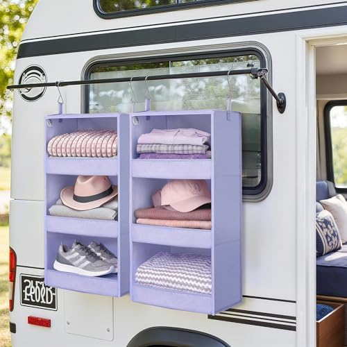 GRANNY SAYS 3-Shelf Hanging Closet Organizer, Foldable Storage, Purple - Image 5
