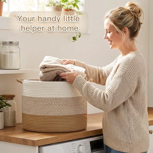 Artfeel 100L Large Cotton Rope Basket, Decorative Woven Blanket Storage for Living Room, Boho Toy Storage & Toy Box for Kids, Versatile Laundry Basket & Nursery Hamper for Blankets(Brown) - Image 4