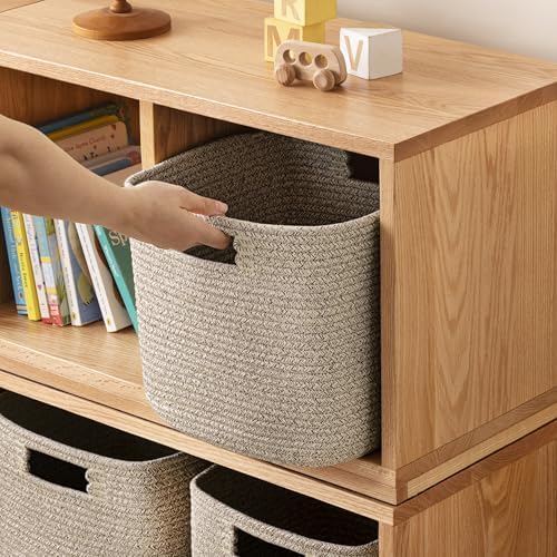 UBBCARE Set of 4 Storage Basket-13 X 13 X 13 in, Cotton Rope Baskets for Shelves, Toys, Book, Cube Storage Bins with Handles, Woven Storage Basket for Organizing, Mix-Brown - Image 4