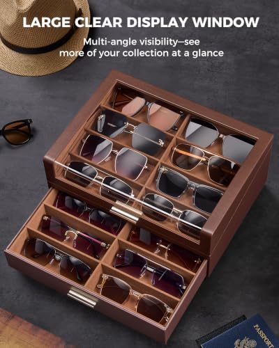 ProCase 16 Slots Sunglasses Box Organizer with L-Shaped Clear Lid -Espresso - Image 3
