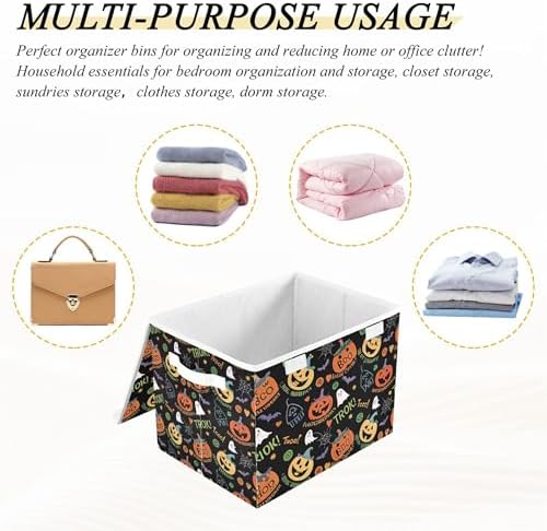 Halloween Ghost Pumpkin Ghosts Storage Bins with Lids and Carrying Handle,Foldable Storage Boxes Organizer Containers Baskets Cube with Cover for Home Bedroom Closet Office - Image 7