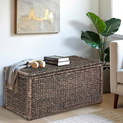 eHemco Wicker Storage Trunk, Brown Wash, 42x20x18.5 - Image 2