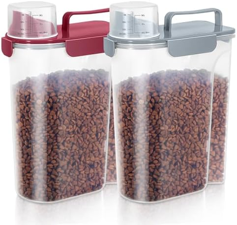 LEAWALK 5-7Lbs Dog Cat Pet Food Storage Container (Gray Blue + Red) by LEAWALK