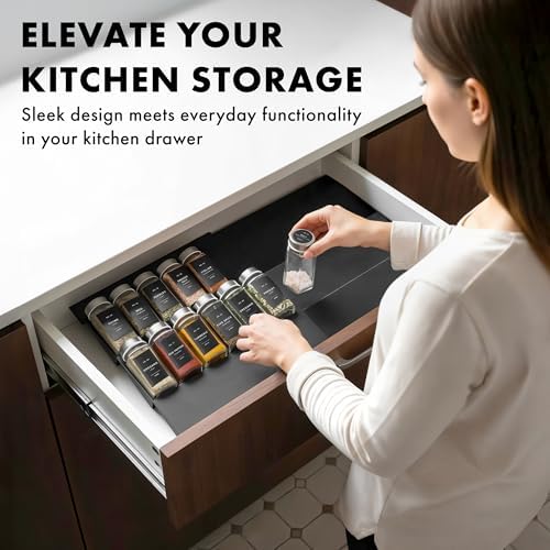 EDELHAUS Spice Drawer Organizer, Expandable Spice Rack for Drawer Black - Image 6