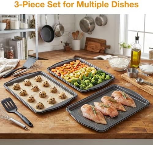Baking Pan Set of 3 - Carbon Steel Baking Sheets Set, 13/15/17 Inch, Nonstick Cookie Sheets for Baking, Rust & Warp Resistant & Stackable, Nontoxic & Heavy Duty & Easy Clean - Image 6