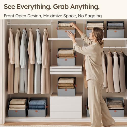 Homsorout Fabric Closet Storage Cubes - 10 Pack Square Storage Bins with Dual Handles for Clothes, Towels, Toys, Cube Storage Organizers for Bedroom, Nursery, Shelves, Closet, Small Spaces, Grey - Image 2