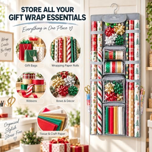 Freegrace Hanging Gift Wrap Organizer - Wrapping Paper Storage Bag, 41 Inch - Image 4