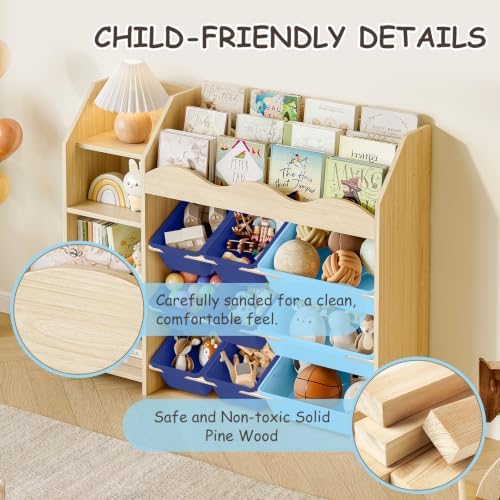 EXPERLAM Kids Toy Storage Organizer, Scalloped Shelf, 12 Blue Bins - Image 6