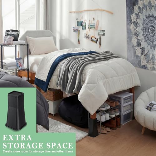 Novabright 12 Inch 4 Pack College Dorm Bed Risers,Black - Image 4