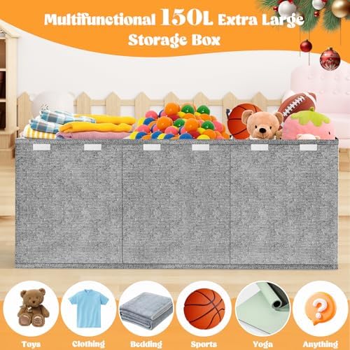 Large Toy Box Storage with Lid, Collapsible Sturdy Toy Chest Bin Gray - Image 4