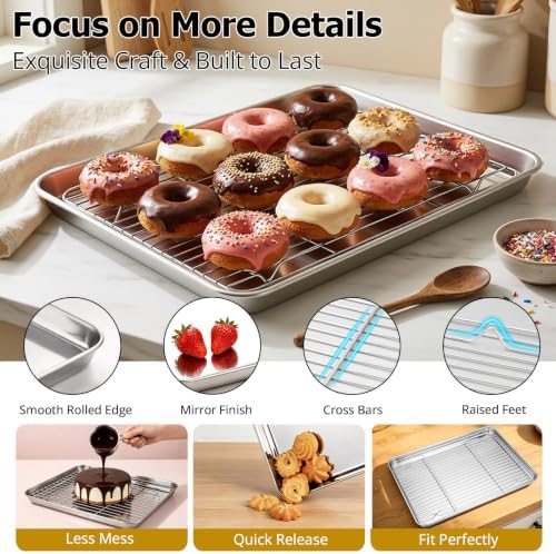 Onader Cookie Sheet with Cooling Rack, 16x12 Inch Stainless Steel Sheet Pan - Image 3