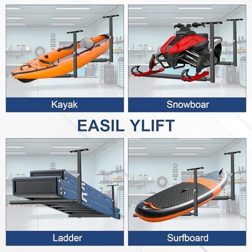 Stainless Steel Ceiling Storage Rack, 10"-18" Height Adjustable,Kayak Overhead Garage Storage Rack, Holds 100 lbs, for High-Altitude Storage of Kayaks, Surfboards, Canoes, Skis, and Ladders - Image 5