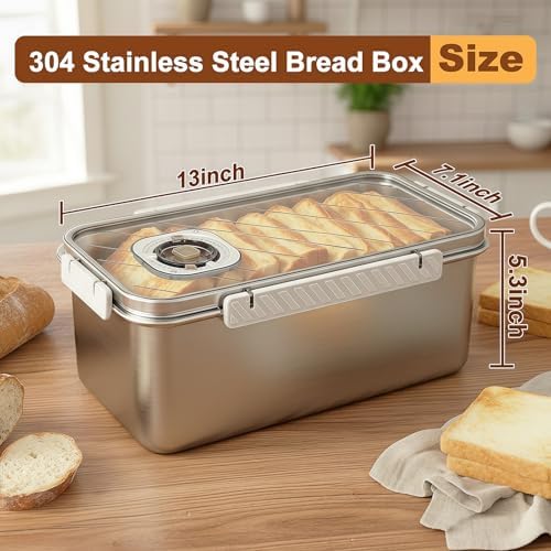 Gifhomfix Bread Box 304 Stainless Steel Bread Storage Container, Dishwasher Safe Bread Box for Homemade Bread, Time Recording Bread Container with Lid - Image 2