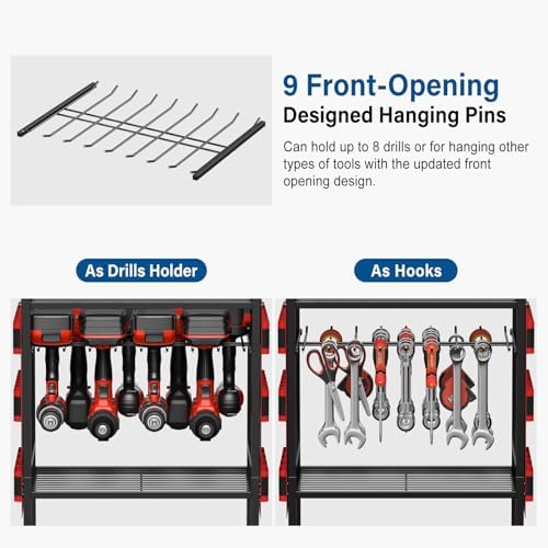 JUNNUJ Power Tool Charging Organizer Cart, 8 Outlet 3 USB, 6 FT Cord, Red - Image 5