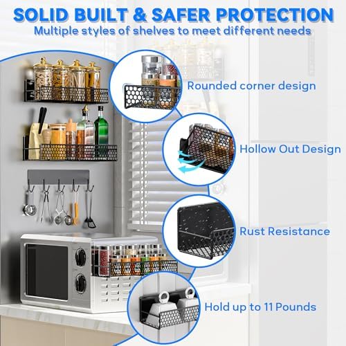 5 Pack Multifunctional Magnetic Shelves for Refrigerator Spice Rack & Washing Machine Organize (Flat style,black) - Image 4
