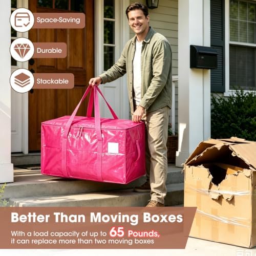 6Pcs Heavy Duty Extra Large Moving Bags Storage Totes Fold - Image 2