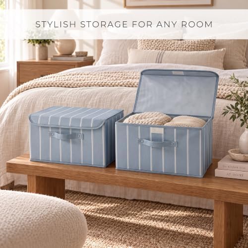 Decorative Linen Storage Boxes with Lids - Spacious Set of 2 Organizer Bins - Image 3