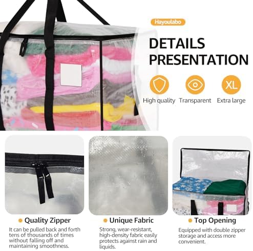 Moving Bags Heavy Duty Extra Large, Alternative for Moving Boxes & Moving Supplies,Clear Storage Bins with Lids, Plastic Packing Tote, Storage Bags for Clothes with Handles & Zippers(Clear, 2 Pack) - Image 4